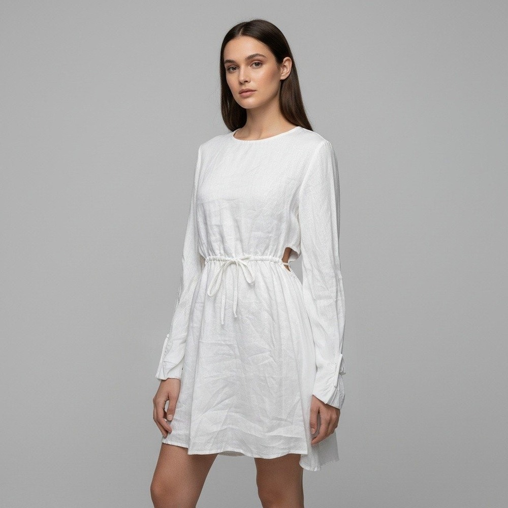 DISSH Molly White Linen Mini Dress Open Back Long Sleeve Size US 8 AU 12 NEW